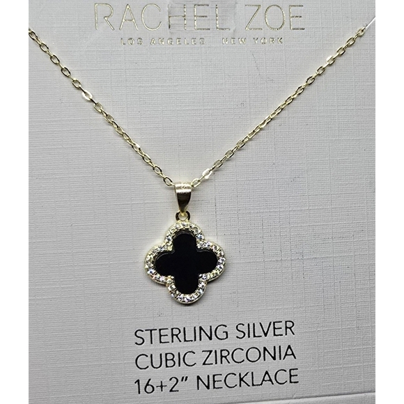 Rachel Zoe Onyx Clover Necklace – 18K Gold Plated - Picture 1 of 15